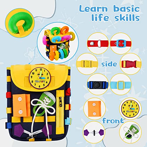 AstarX Toddler Busy Board,30-IN-1 Backpack Learning Activity Toys with 10 Pcs Pop Tubes Fidget Toys for Kids 1 2 3 Years Old
