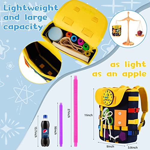 AstarX Toddler Busy Board,30-IN-1 Backpack Learning Activity Toys with 10 Pcs Pop Tubes Fidget Toys for Kids 1 2 3 Years Old