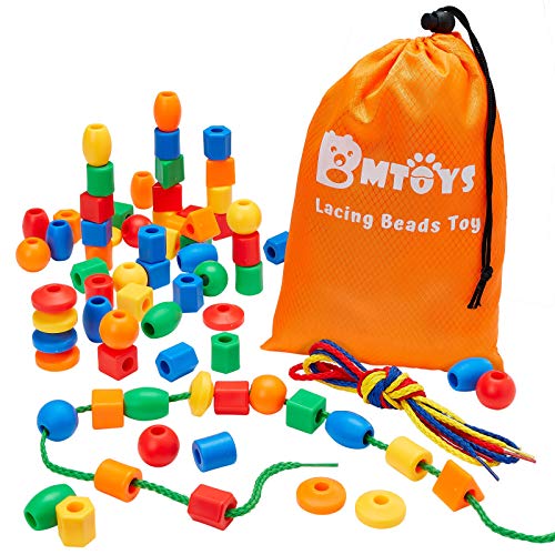 Threading Beads for 5 Year Olds - 70 Stringing Lacing Beads Crafts Toy with Travel Bag - Montessori Toys for Kids 3 4 5 6 7 8 Year Old Occupational Therapy Autism Fine Motor Skills Activities