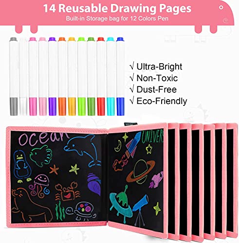 Erasable Doodle Book Set, Toddler Entertainment Travel Toys, Double-Sided Kids' Writing Drawing Boards, Portable Children Early Learning Drawing Pad, Gifts for 3-8 Years Old Boys Girls(Pink Unicon)