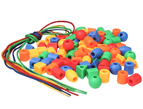 Threading Beads for 5 Year Olds - 70 Stringing Lacing Beads Crafts Toy with Travel Bag - Montessori Toys for Kids 3 4 5 6 7 8 Year Old Occupational Therapy Autism Fine Motor Skills Activities