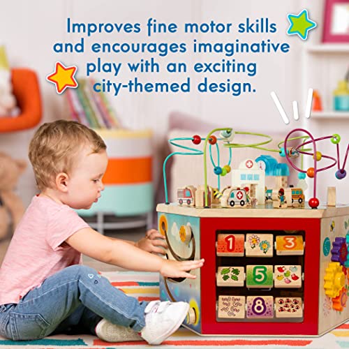 Battat – Wooden Activity Cube – Toddler Activity Center – Baby Play Cube – Bead Maze – CurioCity – 12 Months +