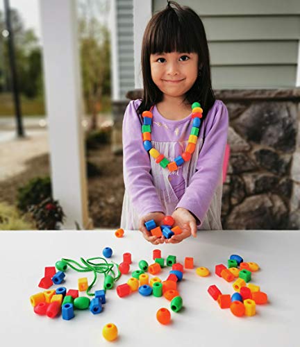 Threading Beads for 5 Year Olds - 70 Stringing Lacing Beads Crafts Toy with Travel Bag - Montessori Toys for Kids 3 4 5 6 7 8 Year Old Occupational Therapy Autism Fine Motor Skills Activities