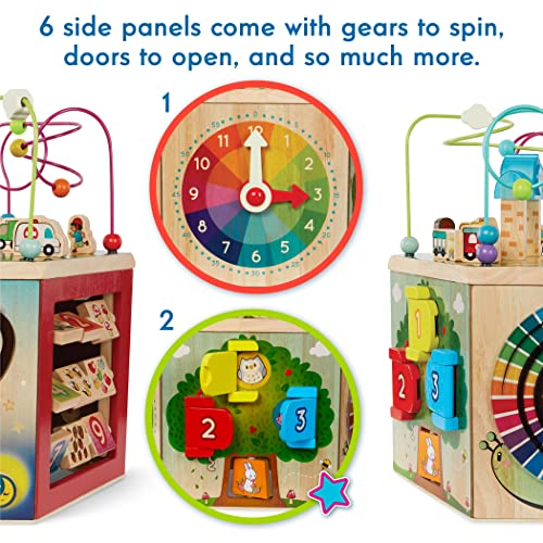 Battat – Wooden Activity Cube – Toddler Activity Center – Baby Play Cube – Bead Maze – CurioCity – 12 Months +