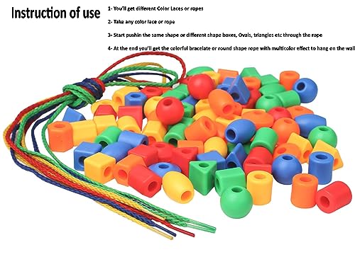 Threading Beads for 5 Year Olds - 70 Stringing Lacing Beads Crafts Toy with Travel Bag - Montessori Toys for Kids 3 4 5 6 7 8 Year Old Occupational Therapy Autism Fine Motor Skills Activities