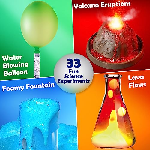 UNGLINGA 33 Experiments Science Kit for Kids Age 4-6-8-10, Science Project STEM Learning Educational Toys Gifts for Boys Girls 4 5 6 7 8 9 10 Years Old, Chemistry Set, Volcano Erupting