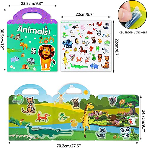Wieat Reusable Sticker Books, 3-Pack Kid's Stickers Toys for 2-4 Year Olds Children, Toddler Activities Books, Educational Toys for Kids,Best Christms Toys Gifts for Girls&Boys(Animals/Space/Vehicle)
