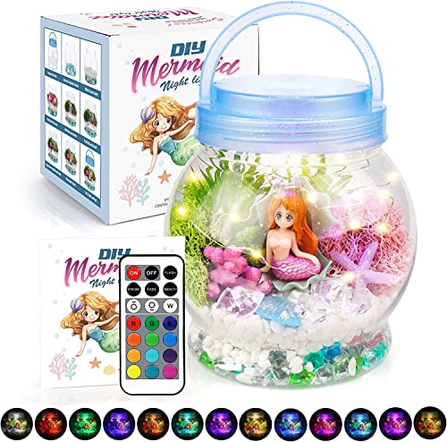 FHzytg DIY Light-Up Mermaid Terrarium Kit for Kids,3 Light Modes Mermaid Toys & Activities Kits Presents,Arts & Crafts Mermaid Gifts for Girls Age 4 5 6 7 8-12 Years Old,Birthday Gift, Bedroom Decor…
