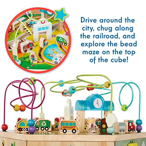 Battat – Wooden Activity Cube – Toddler Activity Center – Baby Play Cube – Bead Maze – CurioCity – 12 Months +