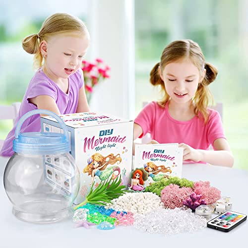 FHzytg DIY Light-Up Mermaid Terrarium Kit for Kids,3 Light Modes Mermaid Toys & Activities Kits Presents,Arts & Crafts Mermaid Gifts for Girls Age 4 5 6 7 8-12 Years Old,Birthday Gift, Bedroom Decor…