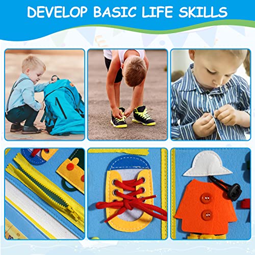 HitTopss Busy Board for Toddlers, Sensory Activity Board for Travel Car Airplane, 25 in 1 Montessori Educational Toys for Learning Fine Motor Skills, Gift for Boys Girls (Blue)