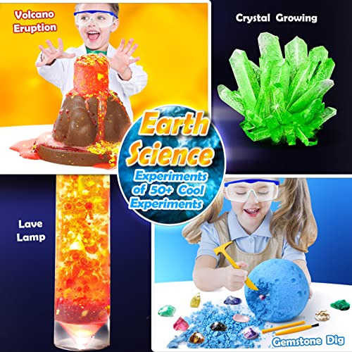 UNGLINGA 50+ Science Lab Experiments Kit for Kids Age 4-6-8-10, STEM Activities Educational Scientist Toys Gifts for Boys Girls Chemistry Set, Gemstone Dig, Volcano Eruption, Crystal Growing