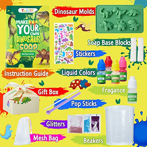 TuKIIE Dino Soap Making Kit for Kids, Dinosaur Toy for Kids, Indoor Activity Crafts for Boys Girls, Birthday Gift for Kids 5+