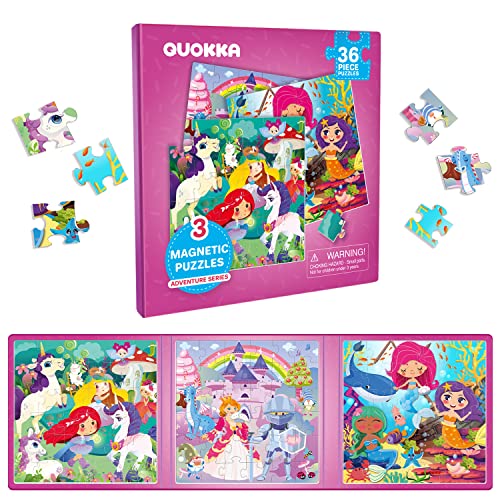 Magnetic Puzzles for Kids Ages 3-5 - 36 Pieces Travel Toddler Puzzles by QUOKKA - Princess Unicorn Car Activities Toy for Girls 4-8 yo - Learning Magnet for Road Trip