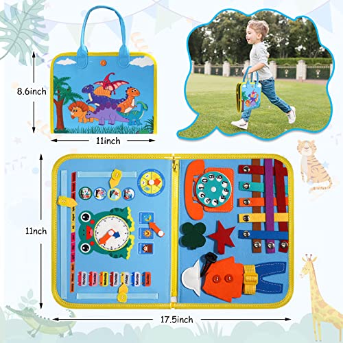 HitTopss Busy Board for Toddlers, Sensory Activity Board for Travel Car Airplane, 25 in 1 Montessori Educational Toys for Learning Fine Motor Skills, Gift for Boys Girls (Blue)