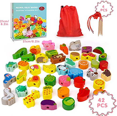 Montessori Toys Gifts for 3 Year Olds, Wooden Toddler Toys for Kids, Educational Learning Threading Toys for Boys Girls Preschool Activities Stringing Bead Set Games 3 4 5 Year Old Children Present