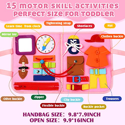 Busy Board Montessori Toys for 1 2 3 4 Year Old Girls Toys Age 1-4, Travel Toys Sensory Activity Board, Kid Learning Educational Toys Gifts Interesting Toddler Toy