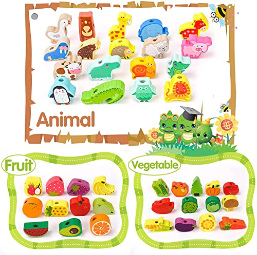 Montessori Toys Gifts for 3 Year Olds, Wooden Toddler Toys for Kids, Educational Learning Threading Toys for Boys Girls Preschool Activities Stringing Bead Set Games 3 4 5 Year Old Children Present