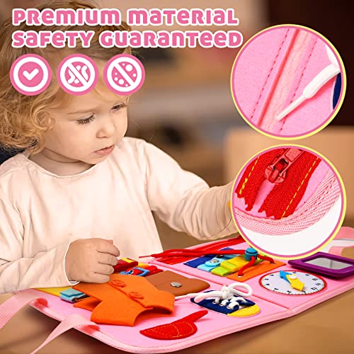 Busy Board Montessori Toys for 1 2 3 4 Year Old Girls Toys Age 1-4, Travel Toys Sensory Activity Board, Kid Learning Educational Toys Gifts Interesting Toddler Toy