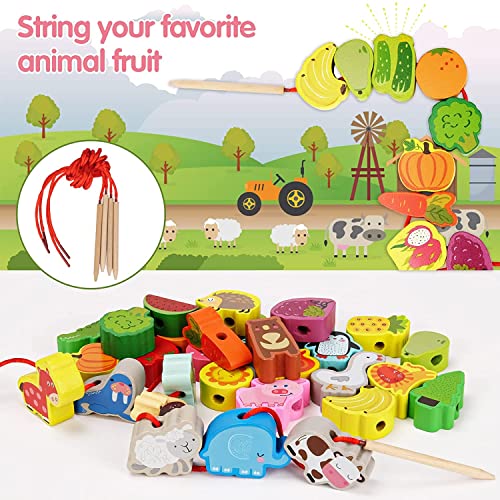 Montessori Toys Gifts for 3 Year Olds, Wooden Toddler Toys for Kids, Educational Learning Threading Toys for Boys Girls Preschool Activities Stringing Bead Set Games 3 4 5 Year Old Children Present