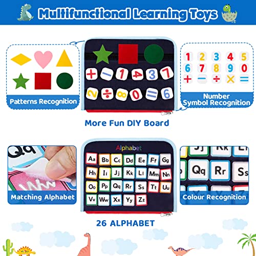 SPLAKS Busy Board, 20 in 1 Toddlers Toys Sensory Toys Activity Board for Learning Fine Motor Skills Preschool Educational Learning Toys Gift for Boys Girls-Dinosaur