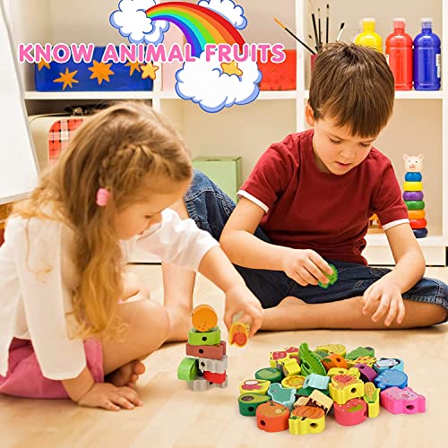 Montessori Toys Gifts for 3 Year Olds, Wooden Toddler Toys for Kids, Educational Learning Threading Toys for Boys Girls Preschool Activities Stringing Bead Set Games 3 4 5 Year Old Children Present