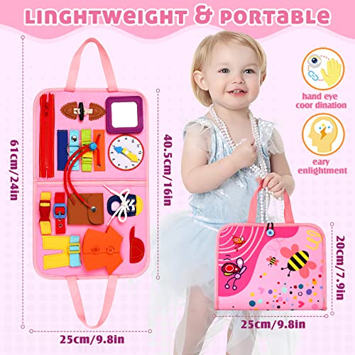 Busy Board Montessori Toys for 1 2 3 4 Year Old Girls Toys Age 1-4, Travel Toys Sensory Activity Board, Kid Learning Educational Toys Gifts Interesting Toddler Toy