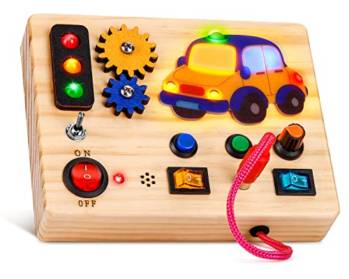 Auney Montessori Toys Busy Board Wooden Sensory Toys for Toddlers 1 2 3 Light Up LED Board Switch Early Development & Activity Toys for Kids Boys & Girls for Kids