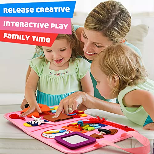 Busy Board Montessori Toys for 1 2 3 4 Year Old Girls Toys Age 1-4, Travel Toys Sensory Activity Board, Kid Learning Educational Toys Gifts Interesting Toddler Toy