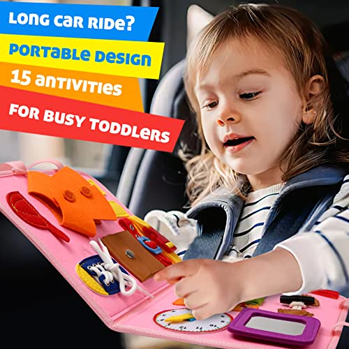 Busy Board Montessori Toys for 1 2 3 4 Year Old Girls Toys Age 1-4, Travel Toys Sensory Activity Board, Kid Learning Educational Toys Gifts Interesting Toddler Toy