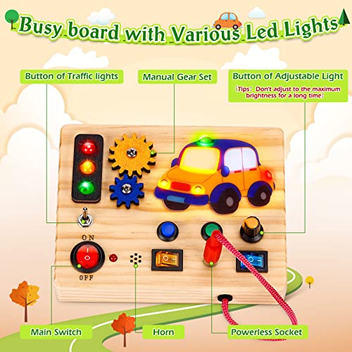 Auney Montessori Toys Busy Board Wooden Sensory Toys for Toddlers 1 2 3 Light Up LED Board Switch Early Development & Activity Toys for Kids Boys & Girls for Kids