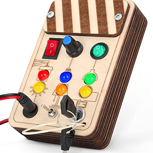 DINORUN Montessori Toys Busy Board Wooden Sensory Toys for Toddlers 1 2 3 Light Up LED Board Switch Early Development & Activity Toys for Kids Boys & Girls