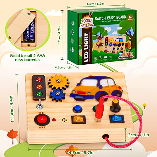 Auney Montessori Toys Busy Board Wooden Sensory Toys for Toddlers 1 2 3 Light Up LED Board Switch Early Development & Activity Toys for Kids Boys & Girls for Kids