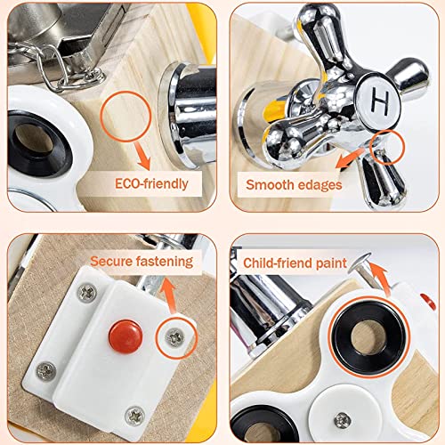 Wooden Sensory Activity Cube Toy, Busy Cube Handmade Montessori Fidget Educational Travel Toy for Toddler Early Development Autism & ADHD (A)