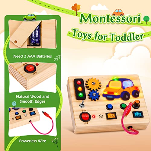 Auney Montessori Toys Busy Board Wooden Sensory Toys for Toddlers 1 2 3 Light Up LED Board Switch Early Development & Activity Toys for Kids Boys & Girls for Kids