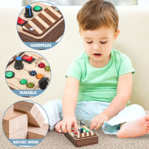 DINORUN Montessori Toys Busy Board Wooden Sensory Toys for Toddlers 1 2 3 Light Up LED Board Switch Early Development & Activity Toys for Kids Boys & Girls