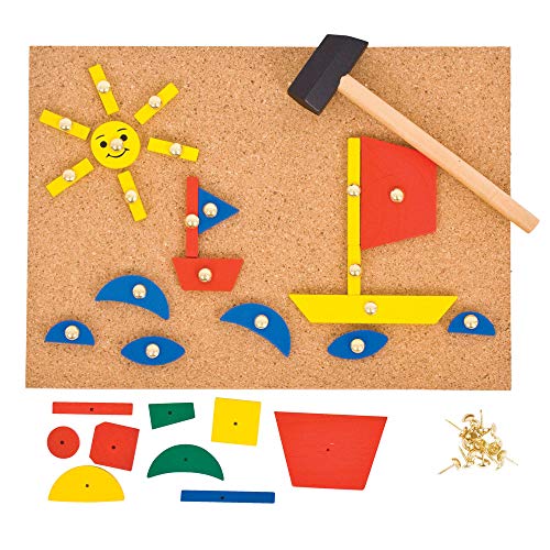 Bigjigs Toys, Pin-a-Shape Set - 229 pc, Pin Art, Kids Art Set, Pin Board, Activity Board, Arts and Crafts For Kids, Wooden Shapes Game, Early Development & Activity Toys