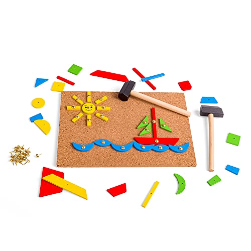 Bigjigs Toys, Pin-a-Shape Set - 229 pc, Pin Art, Kids Art Set, Pin Board, Activity Board, Arts and Crafts For Kids, Wooden Shapes Game, Early Development & Activity Toys