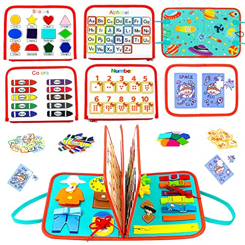 Toddle Busy board, 74-IN-1 Montessori Toy Autism Sensory Board for Kids, Car Plane Activity Board Travel Toys, Preschool Educational Toys for 1-6 Year Old Boys Girls,Vast Space Theme Gifts
