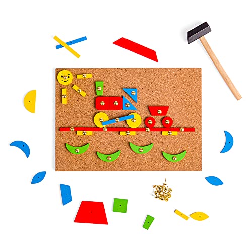 Bigjigs Toys, Pin-a-Shape Set - 229 pc, Pin Art, Kids Art Set, Pin Board, Activity Board, Arts and Crafts For Kids, Wooden Shapes Game, Early Development & Activity Toys