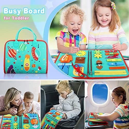 Toddle Busy board, 74-IN-1 Montessori Toy Autism Sensory Board for Kids, Car Plane Activity Board Travel Toys, Preschool Educational Toys for 1-6 Year Old Boys Girls,Vast Space Theme Gifts