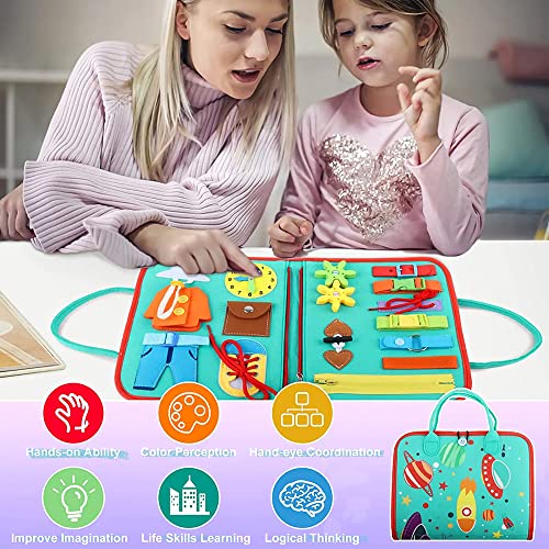 Toddle Busy board, 74-IN-1 Montessori Toy Autism Sensory Board for Kids, Car Plane Activity Board Travel Toys, Preschool Educational Toys for 1-6 Year Old Boys Girls,Vast Space Theme Gifts