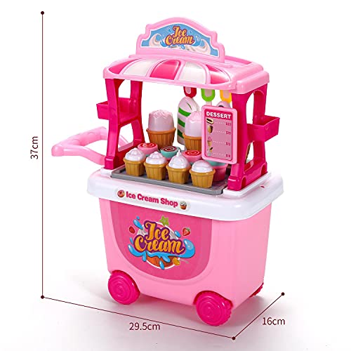 SOKA® Ice Cream Trolley Shop Cart for Children - 27 Pcs Ice Cream Parlour Pretend Food Play Set for Kid's Activity & Early Development Education - Gift for Boys Girls