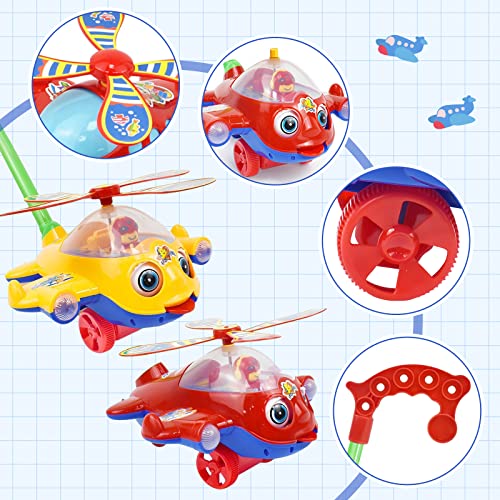 Baoblaze Push Along Walking Toy with Long Handle Push Along Helicopter Toy with Bell Sound Push and Pull Hand Wheel Toy Early Development Activity Toys for Kids Girls Boys, Random color