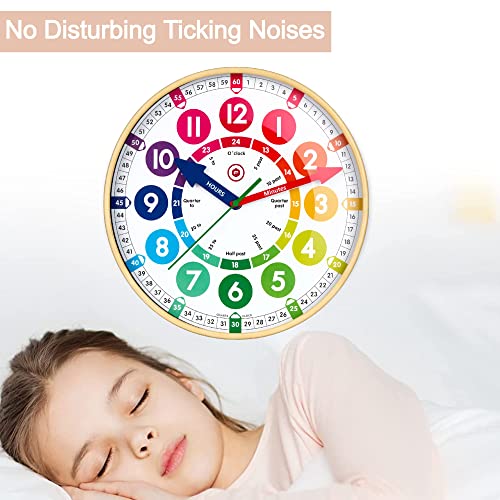 Children’s Learning Large 12” Wall Clock – Early Development and Activity, Learn to Tell the Time- Safe Acrylic Face, Silent Sweep Mechanism