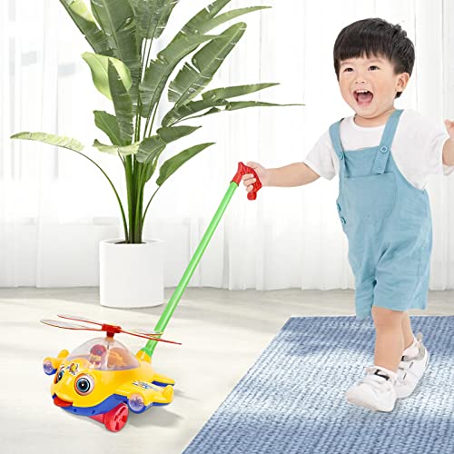 Baoblaze Push Along Walking Toy with Long Handle Push Along Helicopter Toy with Bell Sound Push and Pull Hand Wheel Toy Early Development Activity Toys for Kids Girls Boys, Random color