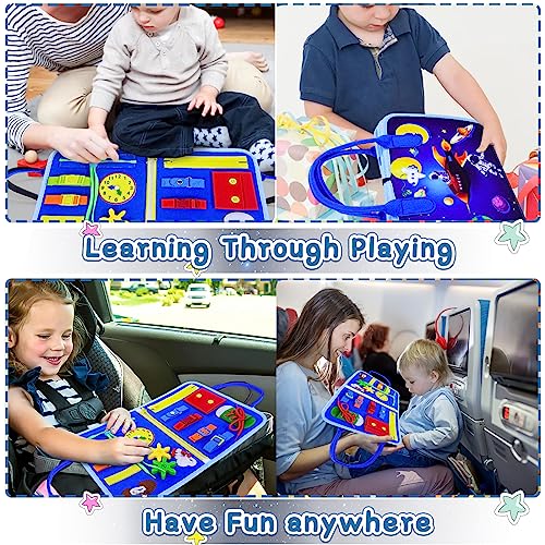 ariel-gxr Busy Board for Toddlers, Sensory Board Montessori Toys for 12 3 4+ Year Old, Learning Toys for Kids to Fine Motor Skills, Plane Activities for Toddler Travel Toys Gifts (Planet)