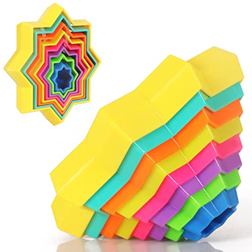 Yiran 3D Magic Star Circles Fidget Spinner Colorful Sensory Toy, Portable Fidget Stress Relief Novelty Puzzle Game Anti-Anxiety Poper Hand Toy Early Educational Toy Brain Development Toy Gift for Kids
