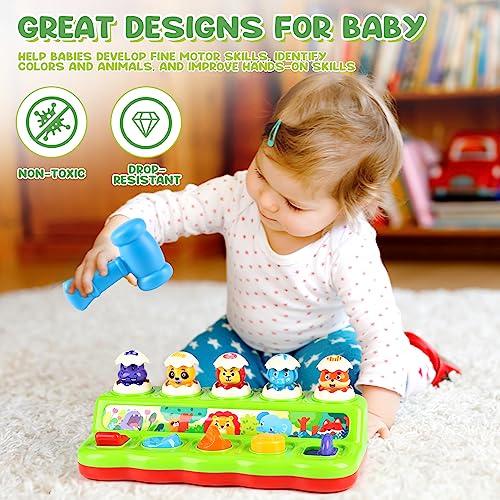 DINORUN Pop up Toy Montessori Toys for 1 2 3 Year Old Boys Girls Baby Toys with Hammer, Early Development & Activity Toys Educational Toys Fine Motor Skills Toys for Babies 6-12 Months
