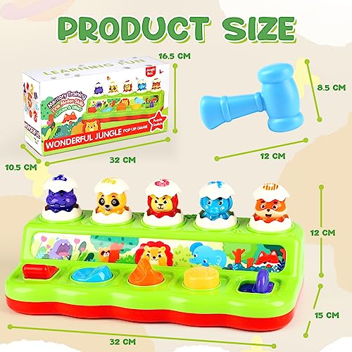 DINORUN Pop up Toy Montessori Toys for 1 2 3 Year Old Boys Girls Baby Toys with Hammer, Early Development & Activity Toys Educational Toys Fine Motor Skills Toys for Babies 6-12 Months